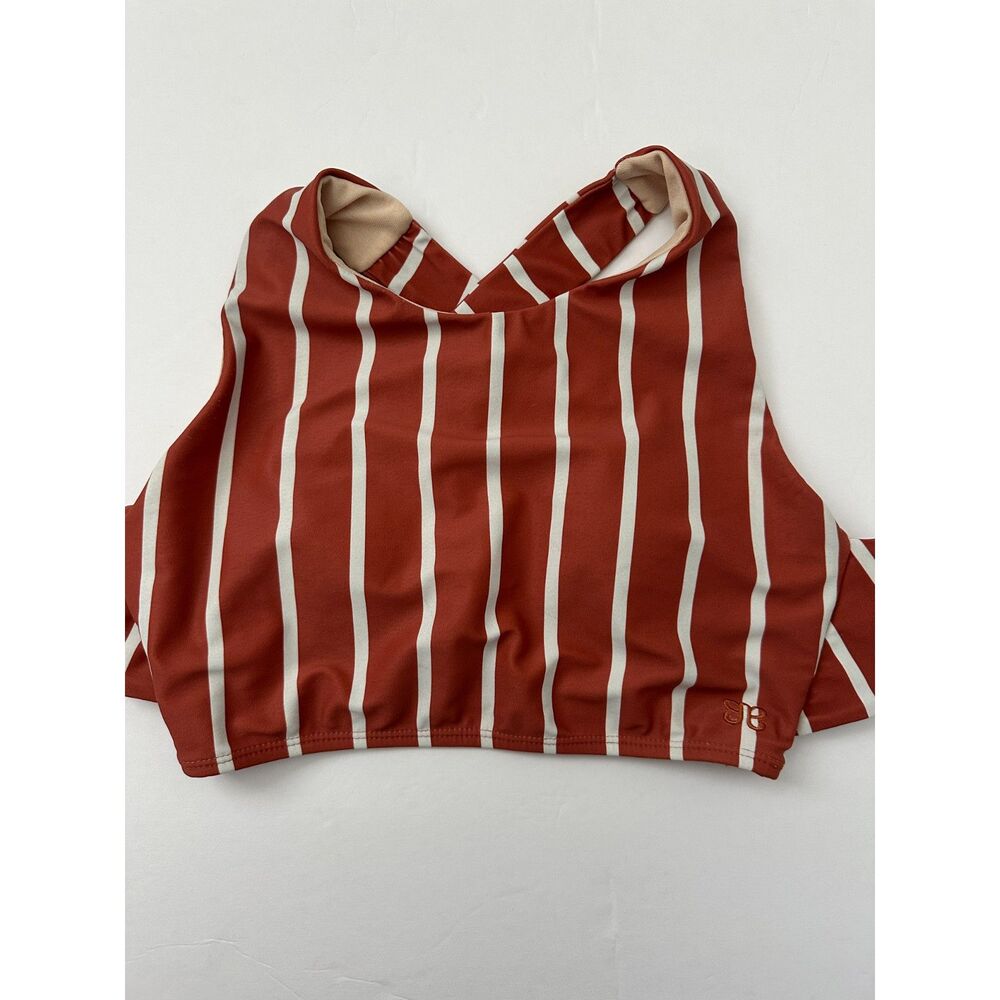 Albion Fit Game Changer Crop Swim Top Orange White Stripe XS